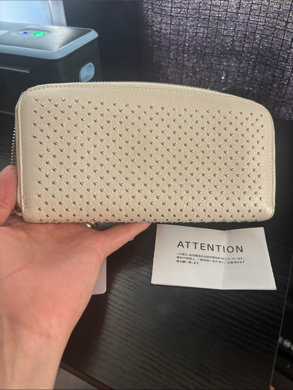 Jimmy Choo Beige Studded Zip Wallet in Metallic Accents with COA - Picture 10 of 15